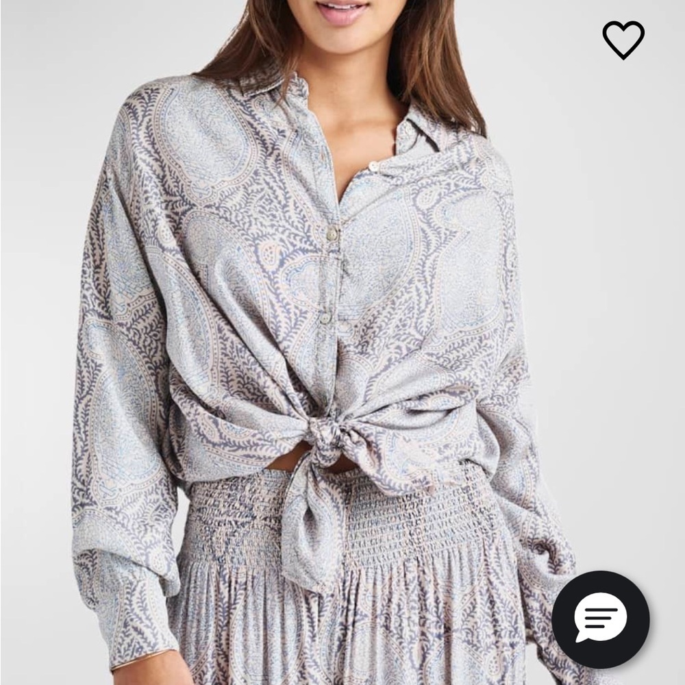 Splendid Paisley Button-Front Shirt in Blue and Cream